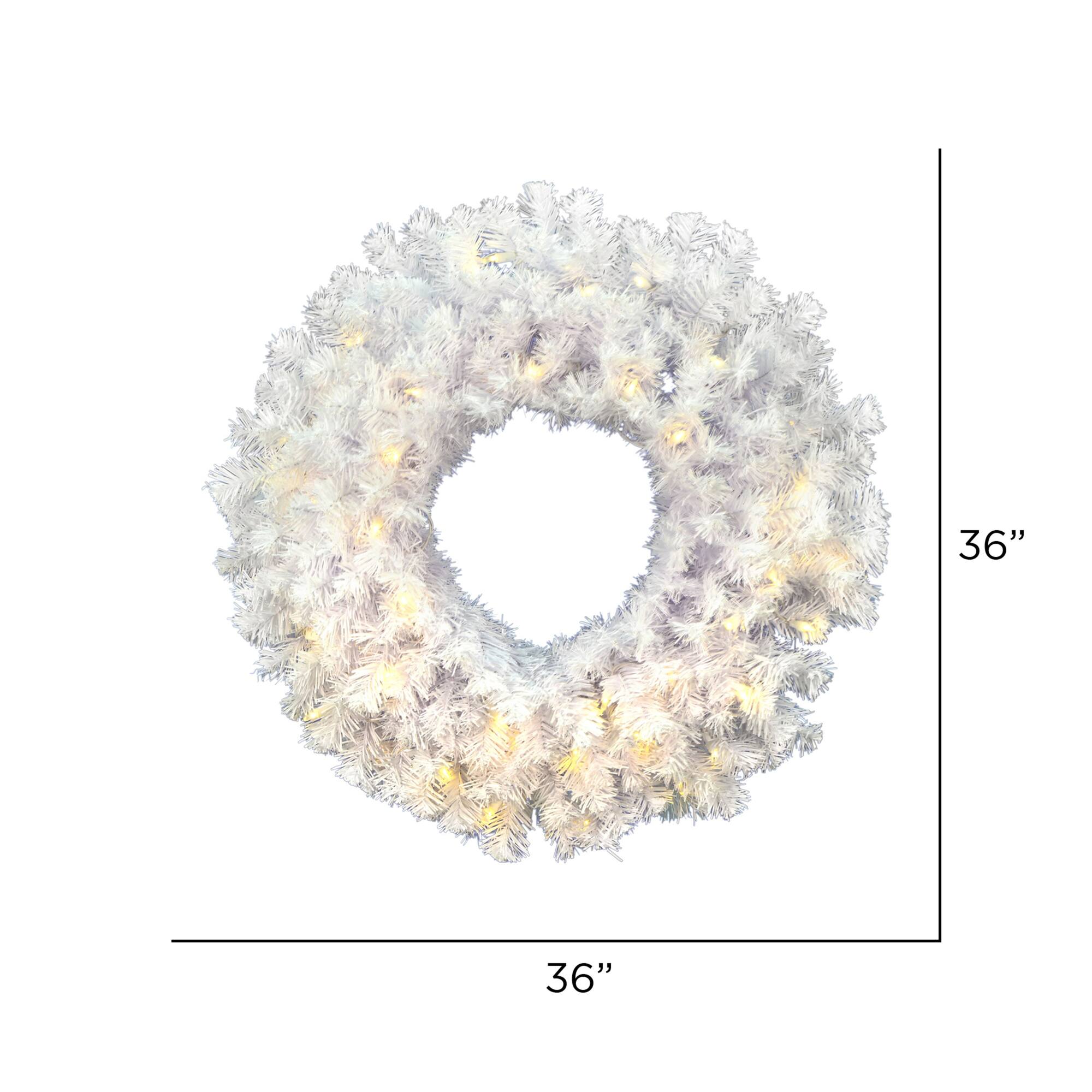 36" Pre-Lit Crystal White Spruce Christmas Wreath, Warm White LED Lights